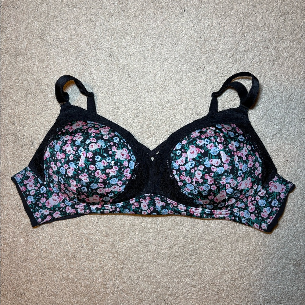 Torrid Black and Pink Floral Bra